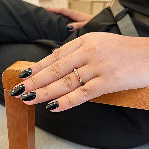 Anel Aparador Zircônias Retangulares E Redondas Rainbow Folheado a Ouro 18K