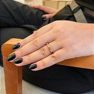 Anel Aparador Zircônias Retangulares E Redondas Rainbow Folheado a Ouro 18K