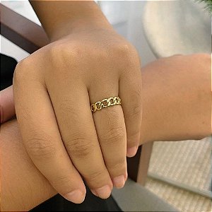 Anel Aro Corrente Lisa Folheado a Ouro 18K