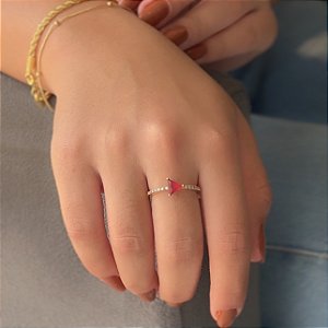 Anel Aro Cravejado Zircônia Em Triângulo Rosa Folheado a Ouro 18K