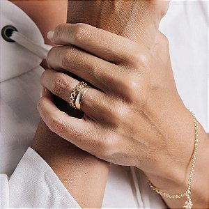 Anel Aro Estrelas Vazados Folheado a Ouro 18K