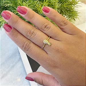 Anel Aro Torcido Abacaxi Folheado a Ouro 18K