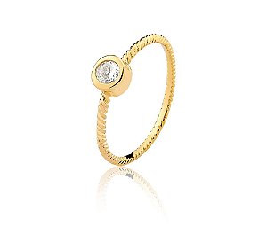 Anel Aro Torcido Zircônia Redonda Folheado a Ouro 18K