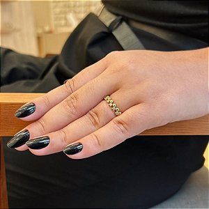 Anel Bolinhas E Zircônias Folheado a Ouro 18K