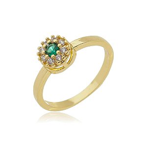 Anel Chuveiro Cristal Zirconia Verde Folheado a Ouro 18K