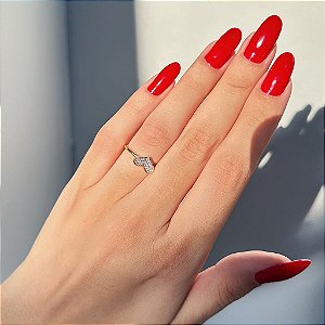 Anel Coração Achatado Cravejado Folheado a Ouro 18K