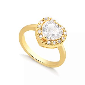Anel Coração Com Borda Cravejada Folheado a Ouro 18K