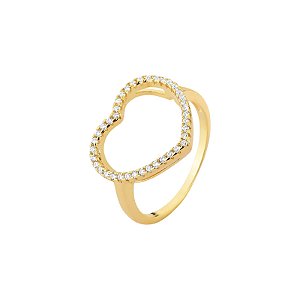 Anel Coração Grande Vazado Cravejado Pavê Folheado a Ouro 18K