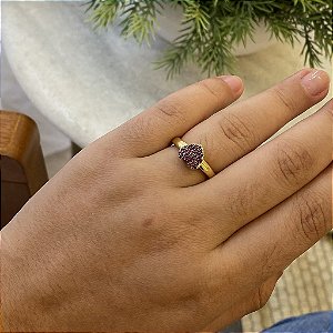 Anel Coração Pavê Rosa Reto Folheado a Ouro 18K