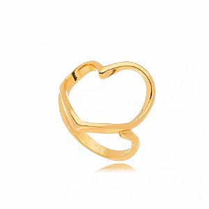 Anel Coração Vazado Grande Clássico Folheado a Ouro 18K