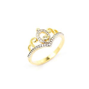 Anel Coroa Em V Cravejada Folheado a Ouro 18K