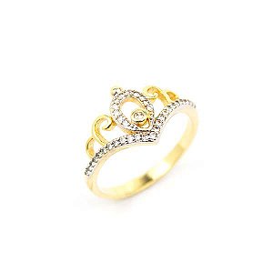 Anel Coroa Em V Cravejada Folheado a Ouro 18K