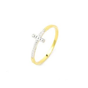 Anel Cruz Granitada Rodinada Folheado a Ouro 18K