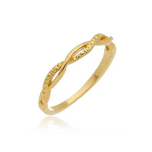 Anel Dois Fios Finos Entrelaçados Liso E Granitado Folheado a Ouro 18K