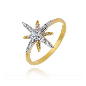 Anel Estrela 6 Pontas Folheado a Ouro 18K
