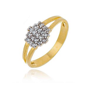 Anel Fio Duplo Chuveiro Hexagono Folheado a Ouro 18K