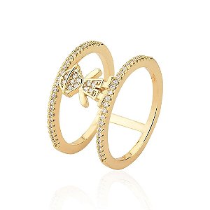 Anel Fio Duplo Menino Cravejado Folheado a Ouro 18K