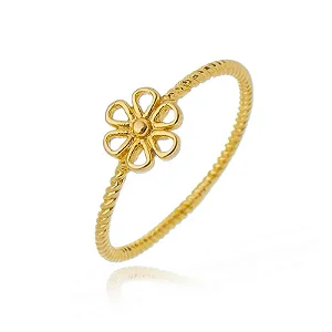 Anel Fio Fino Torcido Flor Vazada Folheado a Ouro 18K