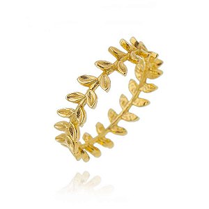 Anel Folhas Inteiro Folheado a Ouro 18K