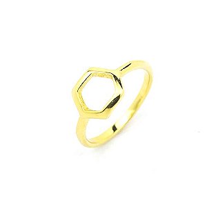 Anel Geométrico Hexágono Folheado a Ouro 18K