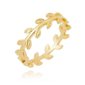 Anel Inteiro Folha Lisa Folheado a Ouro 18K