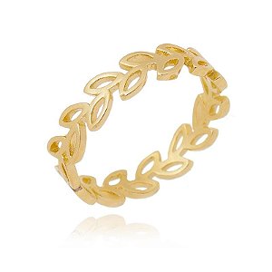 Anel Inteiro Folhas Vazadas Folheado a Ouro 18K