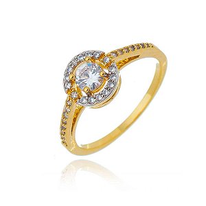 Anel Meia Aliança Zircônia Redonda Folheado a Ouro 18K