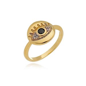 Anel Olho Grego Redondo Folheado a Ouro 18K