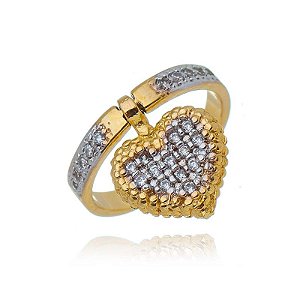 Anel Pingente Coração Cravejado Com Zircônias Folheado a Ouro 18K