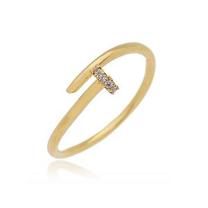 Anel Prego Fino Zircônias Ponta Folheado a Ouro 18K