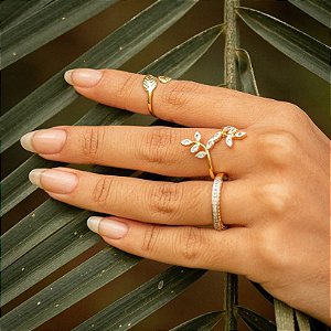 Anel Ramos Zircônias Folheado a Ouro 18K