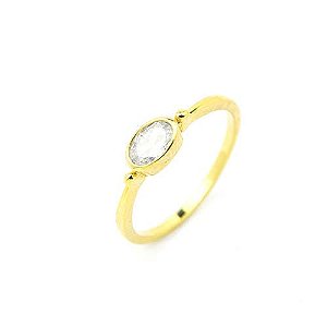 Anel Solitário Oval Folheado a Ouro 18K