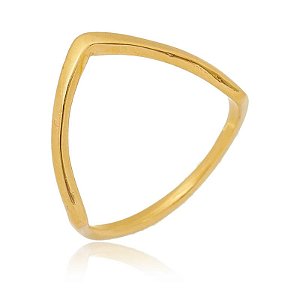 Anel V Liso Folheado a Ouro 18K