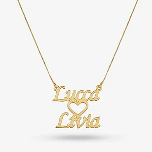 Colar Personalizado 2 Nomes Com Coração Folheado a Ouro 18K