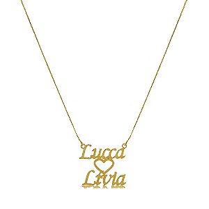Colar Personalizado 2 Nomes Com Coração Folheado a Ouro 18K