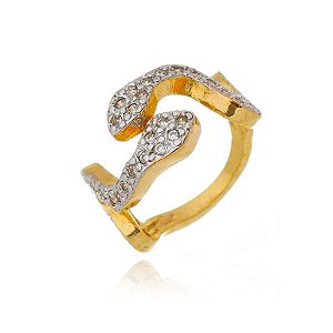 Anel Falange Cobra Cravejada Regulável Folheado a Ouro 18K
