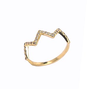 Anel Falange Zig Zag Cravejado Folheado a Ouro 18K