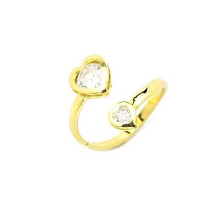 Anel Regulável Corações De Zircônia Folheado a Ouro 18K