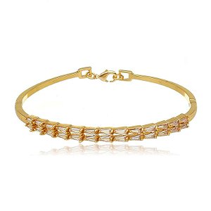 Bracelete Dois Fios Baguetes Folheado a Ouro 18K