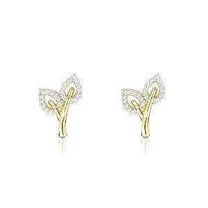 Brinco 2 Folhas Cravejado Folheado a Ouro 18K
