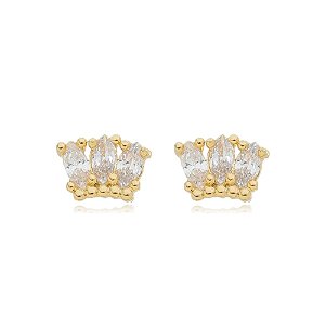 Brinco 3 Navetes Cristal Folheado a Ouro 18K