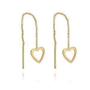 Brinco Anzol Coração Vazado Folheado a Ouro 18K