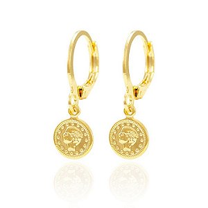 Brinco Argola 1 Moeda Folheado a Ouro 18K