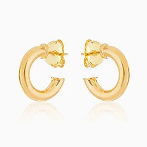 Brinco Argola Aberta Lisa Tubo Pp Folheado a Ouro 18K