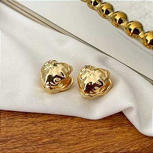 Brinco Argola Coraçao Martelado Folheado a Ouro 18K