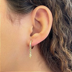 Brinco Argola Cravejado Pingente Cobra Folheado a Ouro 18K