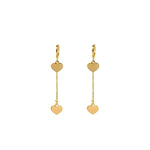 Brinco Argola Dupla Coração Liso Folheado a Ouro 18K