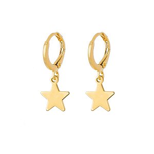 Brinco Argola Estrela Lisa Folheado a Ouro 18K