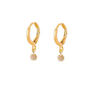 Brinco Argola Estrela Zircônia Cristal Folheado a Ouro 18K