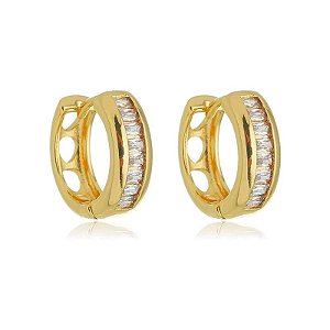 Brinco Argola Fileira Baguetes Folheado a Ouro 18K